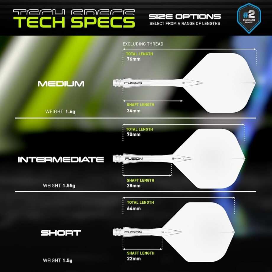 Winmau Darts Fusion Integrated Flight & Shaft System - No.2 Shape & Design - Clear Colour, Short Length