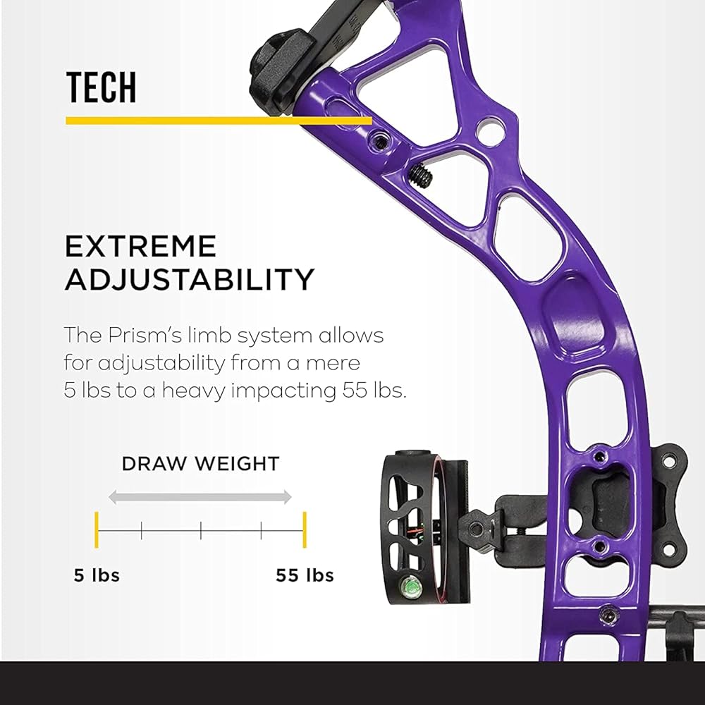 DIAMOND ARCHERY Prism Fully Equipped Adjustable Durable Compound Bow, 5-55 lbs, Purple, Left Hand
