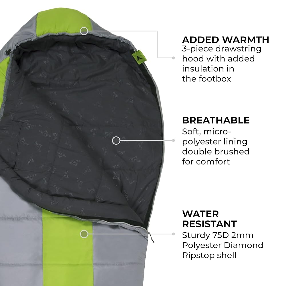 TETON Sports Tracker, 5 Degree Sleeping Bag; Lightweight, Warm Mummy Sleeping Bag, Camping, Backpacking, Hiking