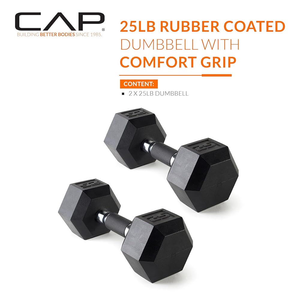 CAP Barbell 50 lbs Coated Dumbbell Set with Comfort handle, 25LBx2