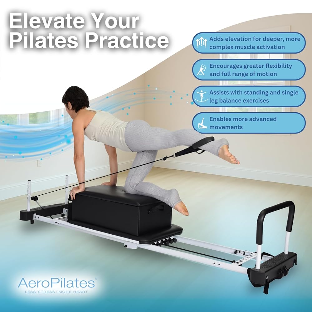 AeroPilates Box & Pole – Pilates Reformer Accessory for Strength, Balance & Flexibility – Includes Adjustable Support Pole, Strap & Instructional Workout Video – Compatible with All Pilates Reformers