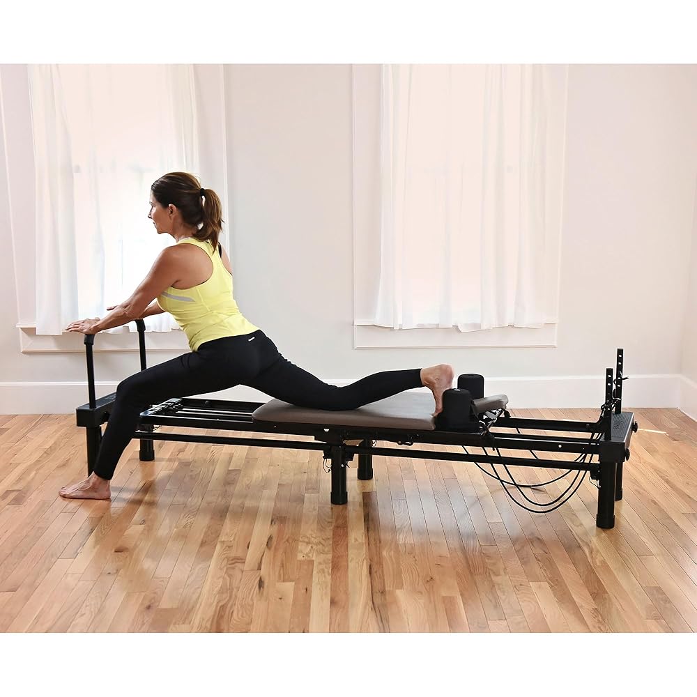 AeroPilates Reformer - Pilates Reformer Workout Machine for Home Gym - Cardio Fitness Rebounder- Up to 300 lbs Weight Capacity, Gray
