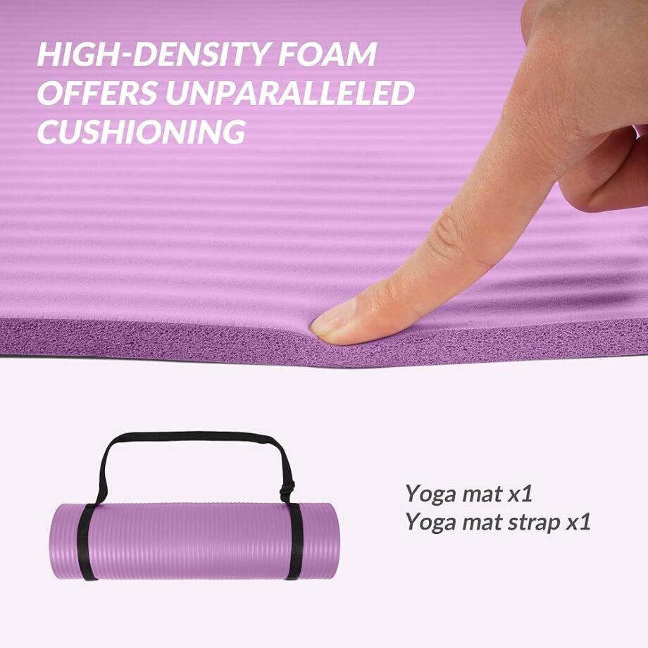 Quality Exercise Yoga Mat, 1/2-Inch Thick High-Density Foam for Full-body workout, Anti-Tear and non-slip Surface, Includes Carry Strap for Home & Studio Workouts, Taro Purple