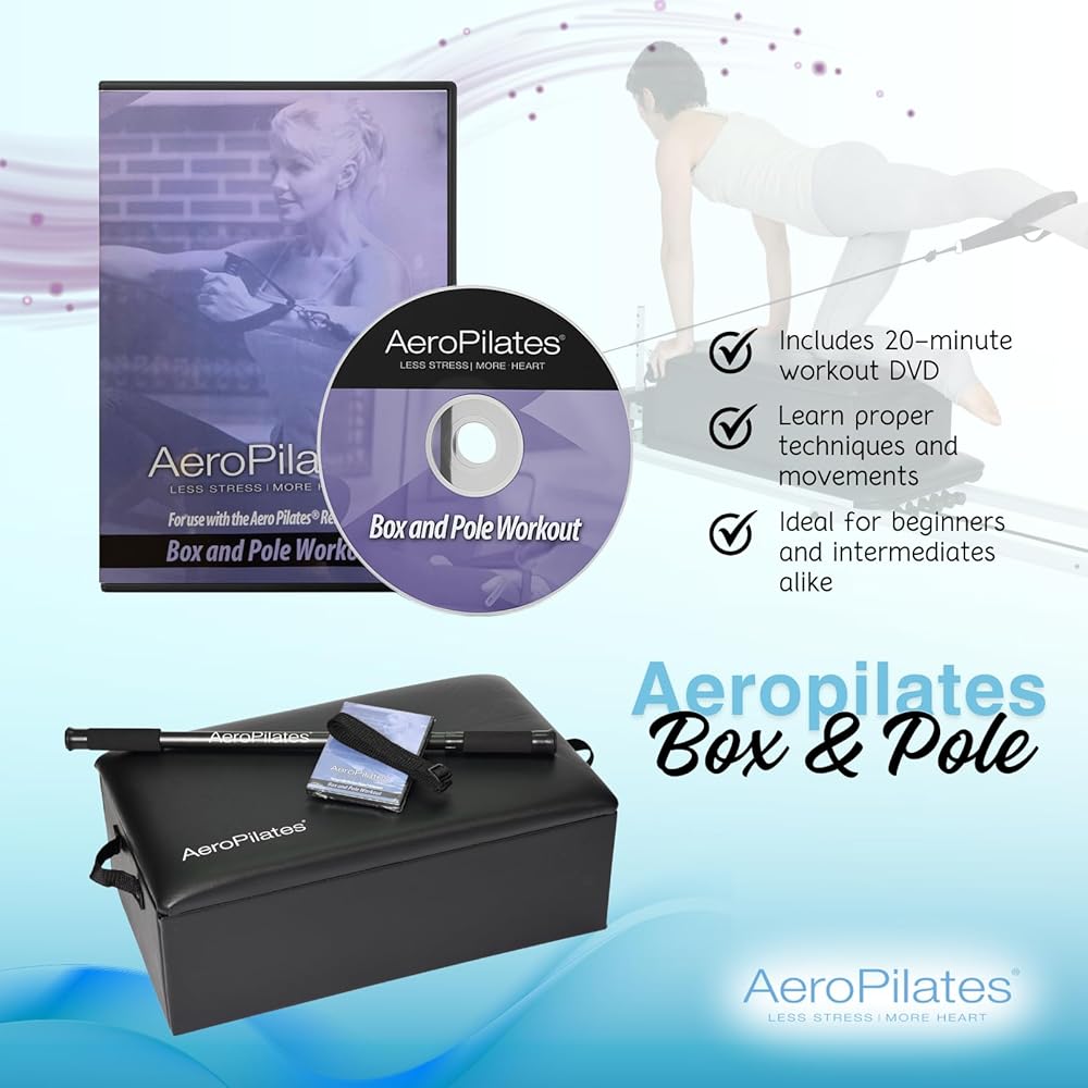 AeroPilates Box & Pole – Pilates Reformer Accessory for Strength, Balance & Flexibility – Includes Adjustable Support Pole, Strap & Instructional Workout Video – Compatible with All Pilates Reformers
