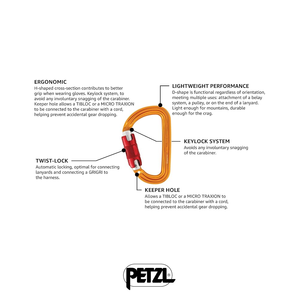 PETZL GRIGRI Belay Device with Sm'D Twist-Lock Carabiner - Belay Device with Cam-Assisted Blocking for Sport, Trad, & Top-Rope Climbing - Red