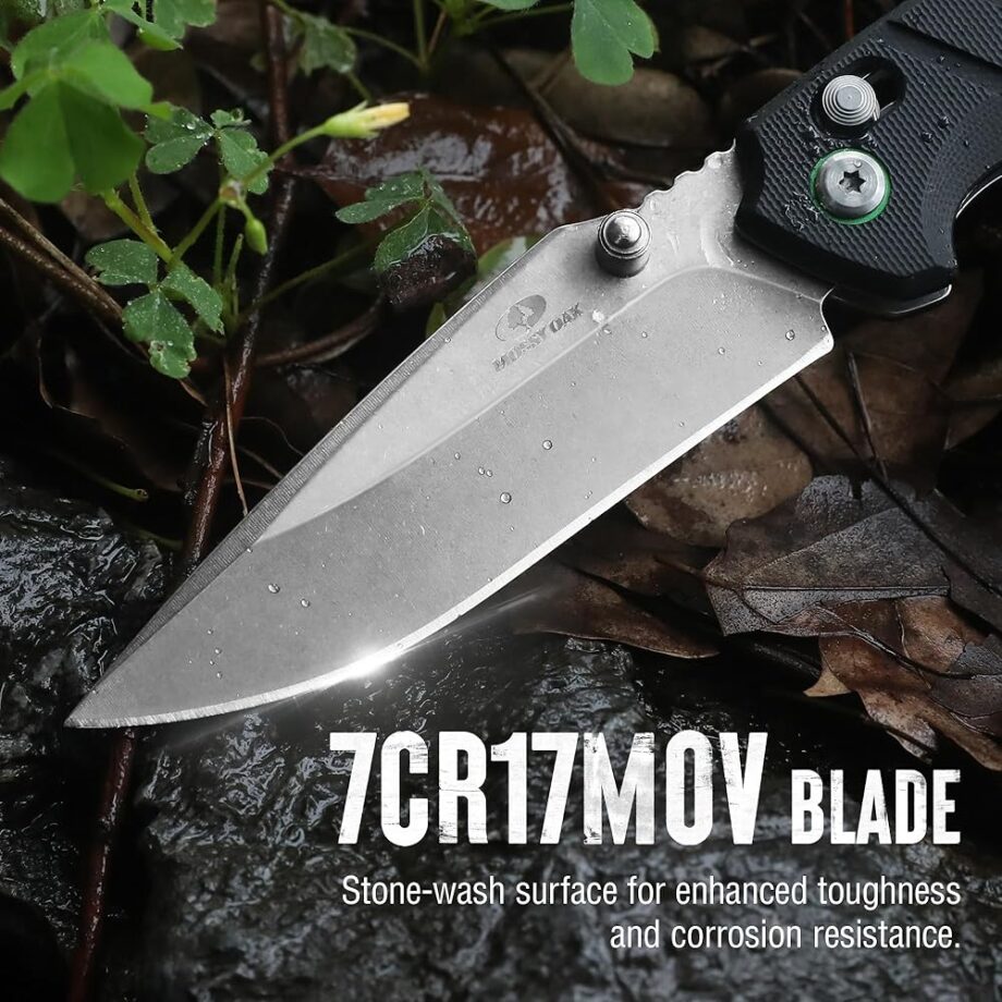 Mossy Oak Folding Pocket Knife, 4" Stonewash Stainless Steel Blade EDC Knife, G10 Handle with Axis Lock & Pocket Clip, Small Tactical Survival Knife for Hiking, Hunting, Outdoor Gifts for Men & Women