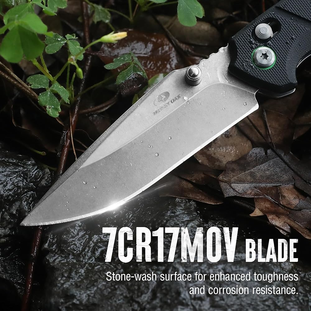 Mossy Oak Folding Pocket Knife, 4" Stonewash Stainless Steel Blade EDC Knife, G10 Handle with Axis Lock & Pocket Clip, Small Tactical Survival Knife for Hiking, Hunting, Outdoor Gifts for Men & Women