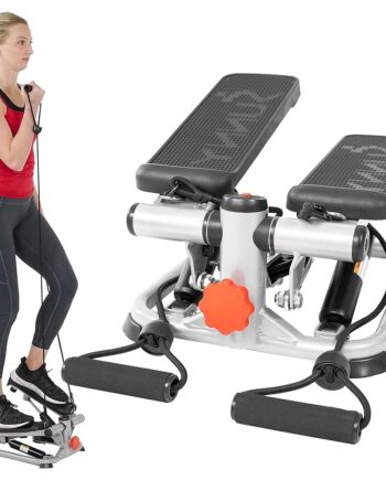 Sunny Health & Fitness Total Body 2-in-1 Mini Stair Stepper, Step Machine for Exercise at Home Workout, Adjustable Hydraulic, LCD Digital Monitor with Resistance Bands & Non-Slip Pedals - SF-S0978