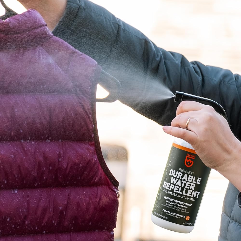 GEAR AID Revivex Durable Water Repellent (DWR) Spray for Waterproofing, Restoring Performance on Nylon Jackets, Gore-TEX, Paddle and Camping Gear, Non-aerosol, 5 oz