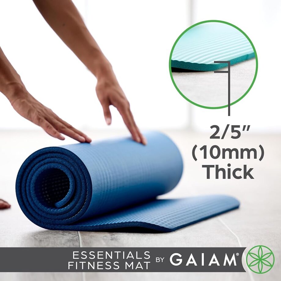 Gaiam Essentials Thick Yoga Mat Fitness & Exercise Mat with Easy-Cinch Carrier Strap, Black, 72"L X 24"W X 2/5 Inch Thick