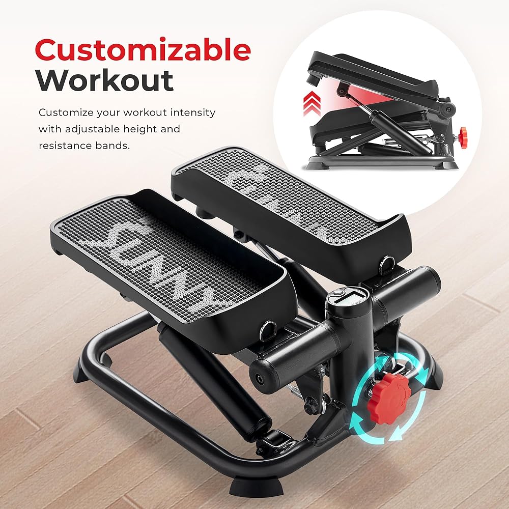Sunny Health & Fitness Total Body Smart 2-in-1 Stepper Machine, Total Body Workout, Adjustable Hydraulic, LCD Monitor, Resistance Bands, Non-Slip Pedals with Smart SunnyFit App - SF-S0978Smart