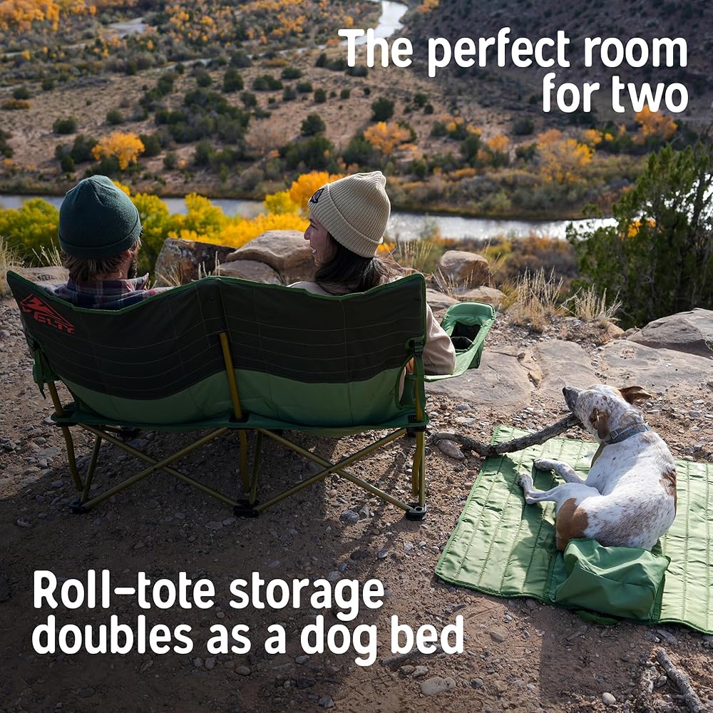 Kelty Loveseat Oversized 2-Person Heavy Duty Folding Camp Chair, Double Seat for Soccer Games, Tailgating, Beach Days (Regular Height/Dark Shadow)