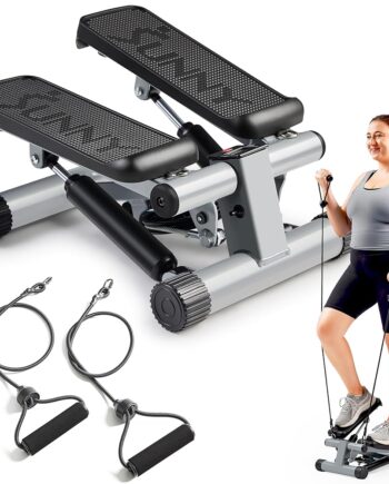 Sunny Health & Fitness Mini Steppers for Exercise at Home, Stair Step Workout Machine with Resistance Bands, Full Body Cardio Equipment with Digital Monitor - No. 012 -S