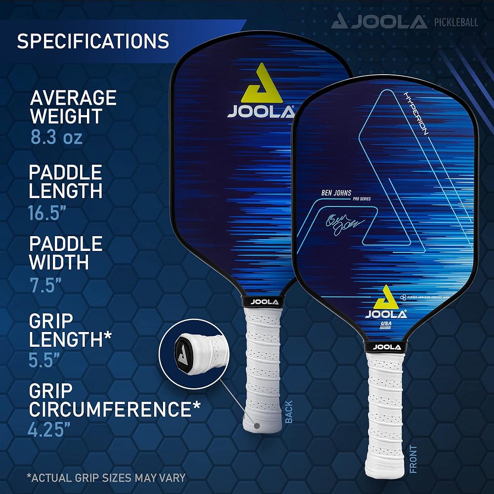 JOOLA Ben Johns Hyperion Pickleball Paddle - Carbon Surface, High Grit & Spin, Elongated Handle, Polypropylene Honeycomb Core, Custom Cover