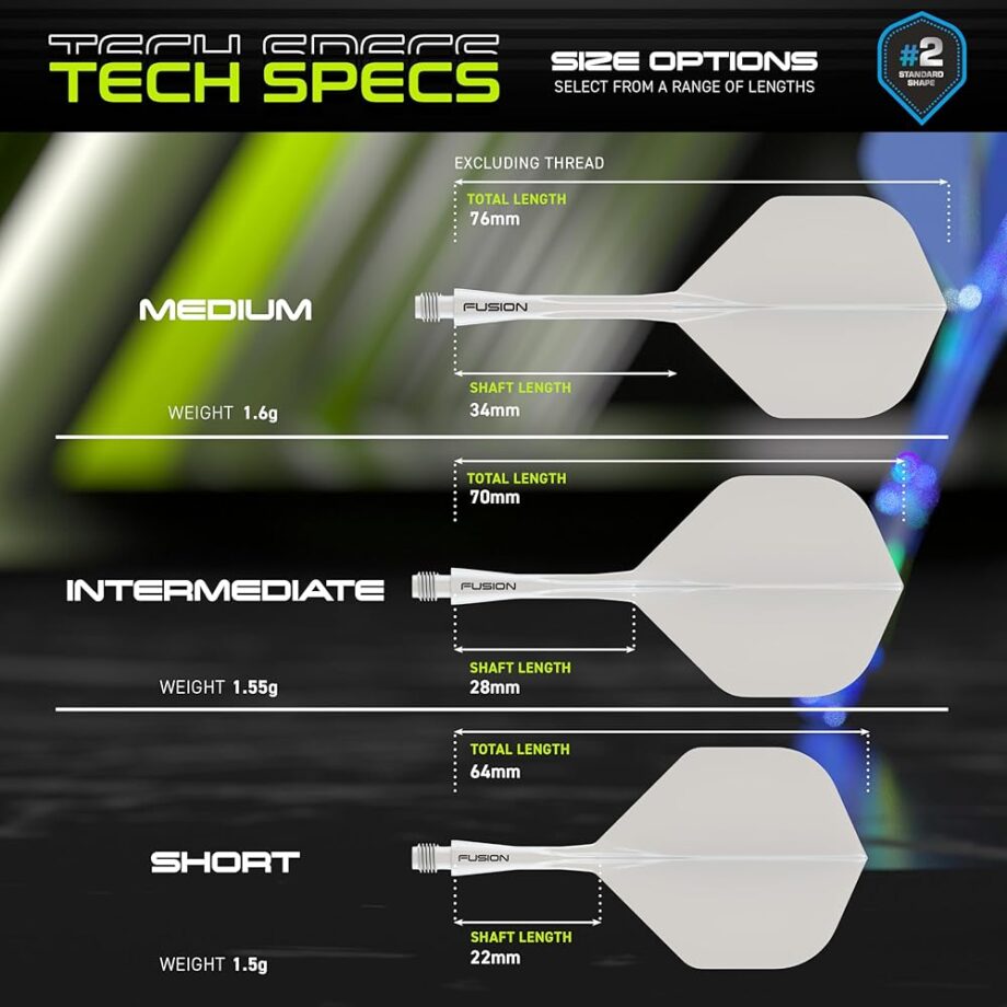Winmau Darts Fusion Integrated Flight & Shaft System - No.2 Shape & Design - White Colour, Intermediate Length