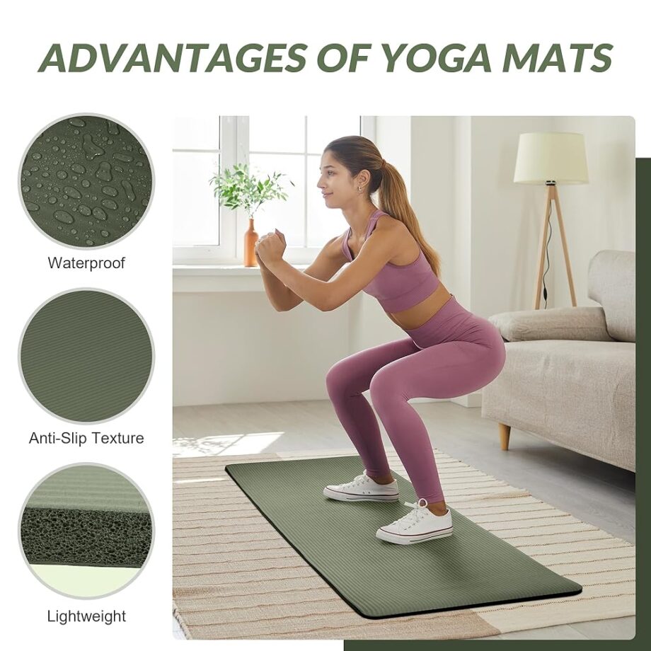 Quality Exercise Yoga Mat, 1/2-Inch Thick High-Density Foam for Full-body workout, Anti-Tear and non-slip Surface, Includes Carry Strap for Home & Studio Workouts,Green Jasper