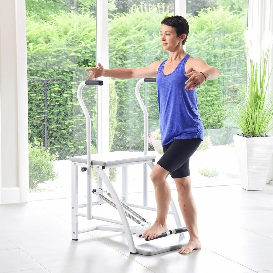 AeroPilates Precision Pilates Chair | 2 Online Expert-Guided Workouts Included | Stream from Any Device, Gray