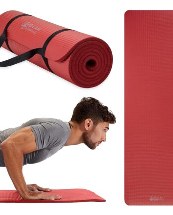Gaiam Essentials Thick Yoga Mat Fitness & Exercise Mat with Easy-Cinch Carrier Strap, Red, 72"L X 24"W X 2/5 Inch Thick