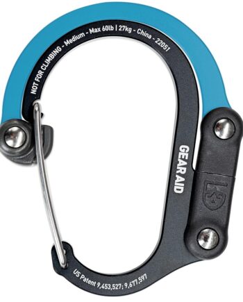 GEAR AID HEROCLIP Carabiner Gear Clip and Hook (Medium) for Camping, Backpack, and Garage Organization, Black and Blue