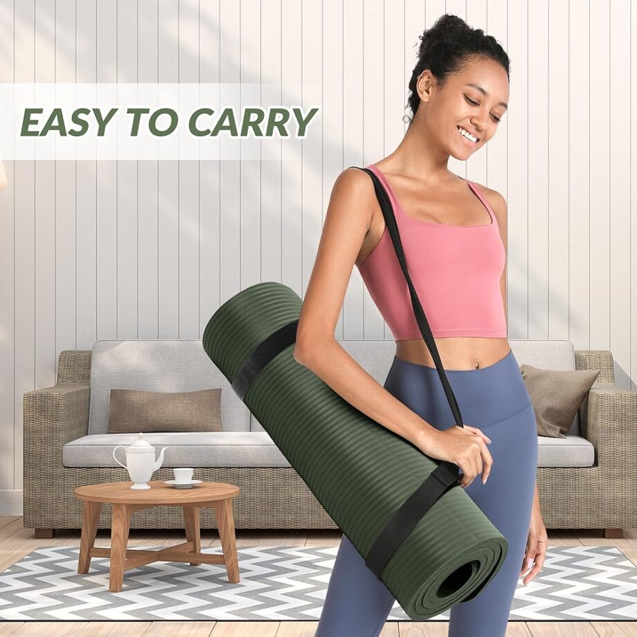 Quality Exercise Yoga Mat, 1/2-Inch Thick High-Density Foam for Full-body workout, Anti-Tear and non-slip Surface, Includes Carry Strap for Home & Studio Workouts,Green Jasper