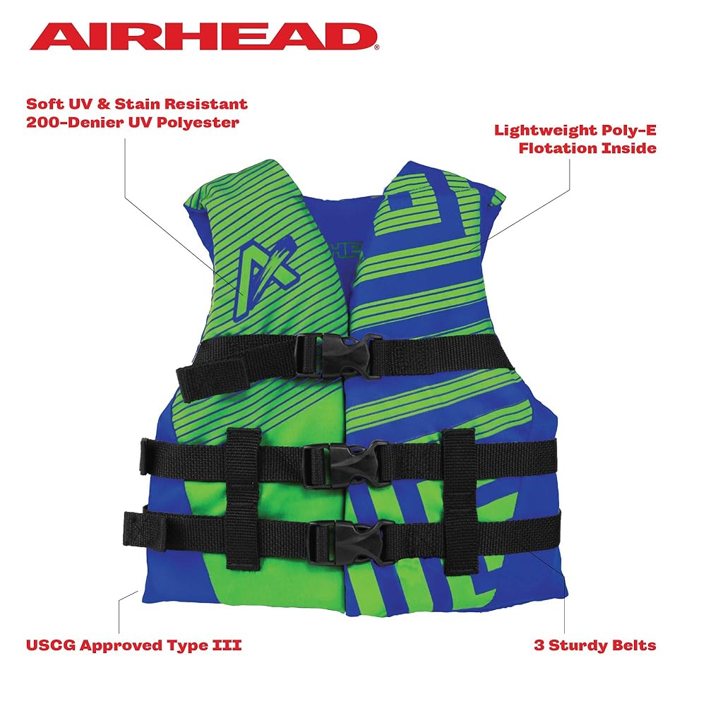 Airhead Youth Trend Life Jacket, Coast Guard Approved, Blue/Green