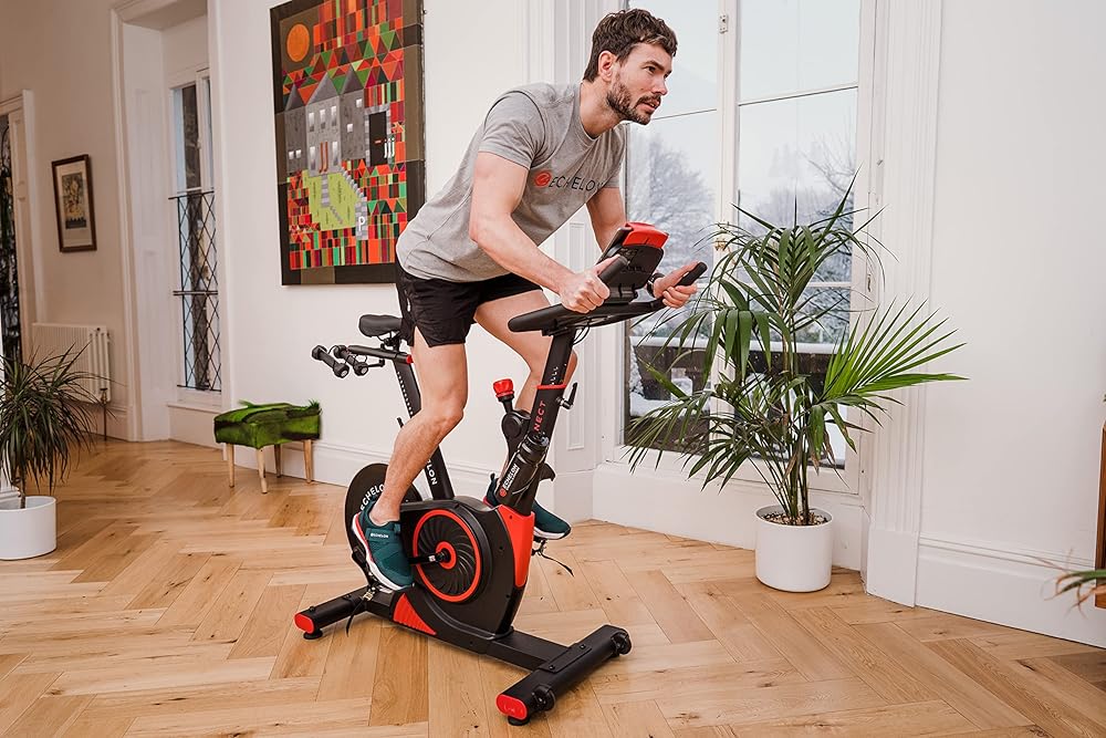 Echelon Smart Connect Fitness Bike, 30-Day Free Echelon Membership, Easy Storage, Small Spaces, Cushioned Seat, Solid Design, HIIT, Top Instructors, 32 Resistance Levels, Bluetooth, EX3-Red