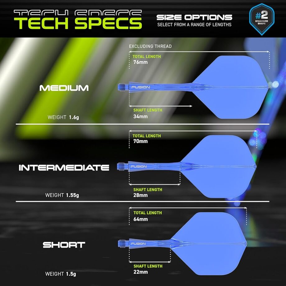 Winmau Darts Fusion Integrated Flight & Shaft System - No.2 Shape & Design - Blue Colour, Intermediate Length