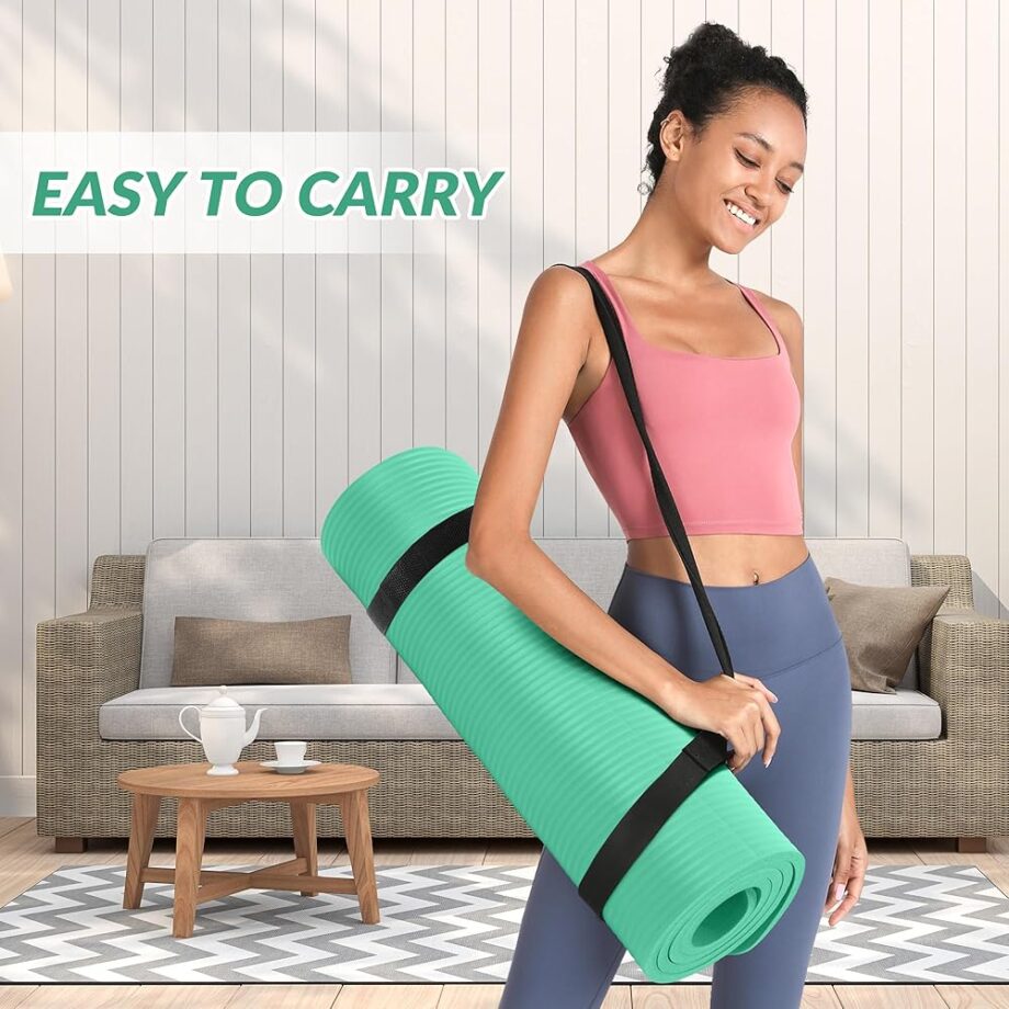 Quality Exercise Yoga Mat, 1/2-Inch Thick High-Density Foam for Full-body workout, Anti-Tear and non-slip Surface, Includes Carry Strap for Home & Studio Workouts, Aqua