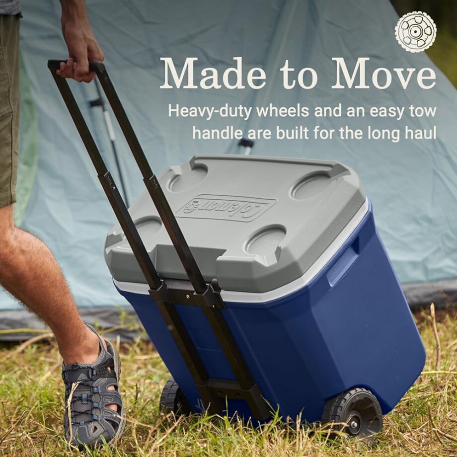 Coleman Classic Series Insulated Portable Rolling Cooler with Wheels, Leak-Resistant Outdoor Hard Cooler Keeps Ice up to 5 Days, 65-Quart