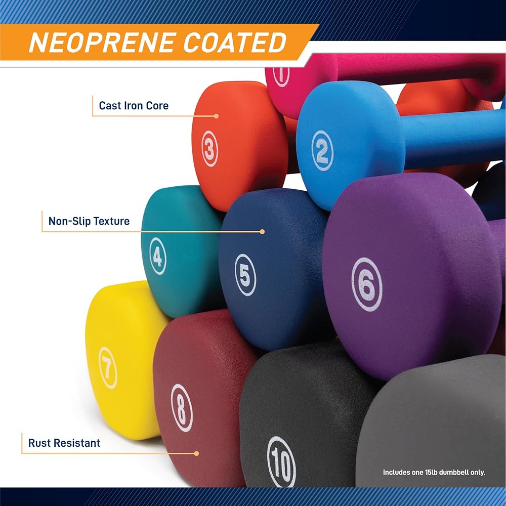 Marcy Neoprene Dumbbell, Single Piece, 15-lb, Steel Grey
