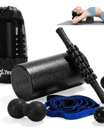 Yes4All Foam Muscle Roller Set, 7-in-1 High-Density Set of Back Roller, Fascia Massage Tool, Stretch Strap, Spiky, Peanut & Smooth Massage Balls, Carry Bag - Ideal for Muscle Care & Relaxation
