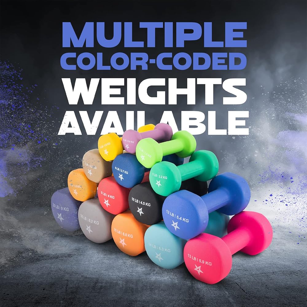 Yes4All Non-Slip, Hexagon Neoprene Dumbbells – 12lbs Neoprene Dumbbell Set for Muscle Toning, Strength Building, Weight Loss (Vivid Dark Blue - Pair)