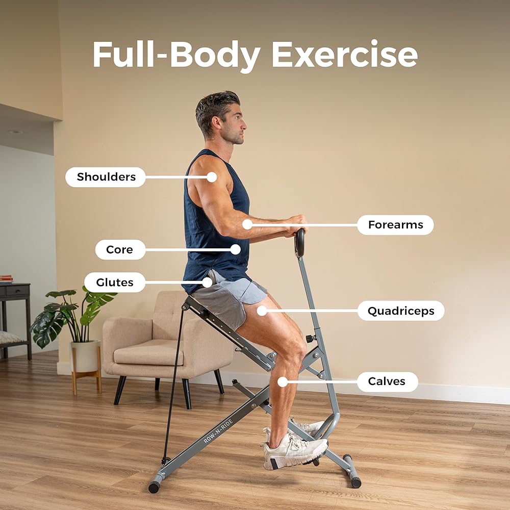 Sunny Health & Fitness Smart Upright Row-N-Ride Exerciser, Squat Assist Trainer for Glutes Workout with Adjustable Resistance, Easy Setup & Foldable, Glute & Leg Exercise Machine- NO. 077S