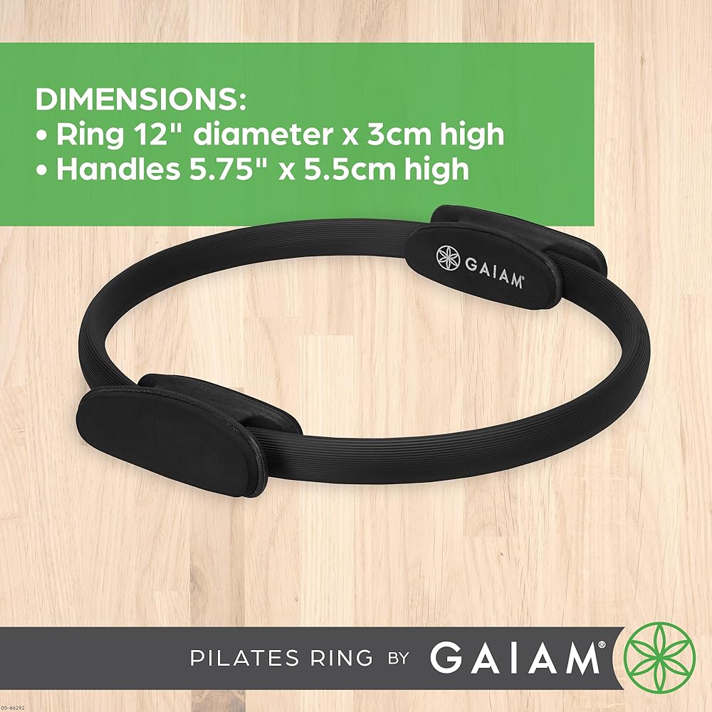 Gaiam Pilates Ring 12" Fitness Circle - Lightweight & Durable Foam Padded Handles | Flexible Resistance Exercise Equipment for Toning Arms, Thighs/Legs & Core, Black