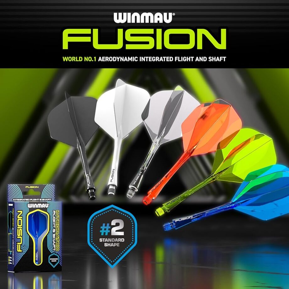 Winmau Darts Fusion Integrated Flight & Shaft System - No.2 Shape & Design - White Colour, Medium Length
