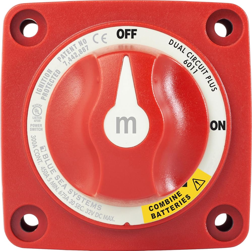 Blue Sea Systems 6011 m-Series Battery Switch Mini Dual Circuit Plus, 32V DC, 300A, Red