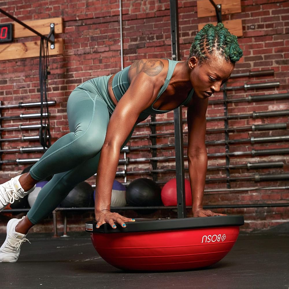 BOSU BT Pro Balance Fitness Core & Cardio Training Wobble Inflatable Rubber Exercise Ball for Home Gyms & Full Body Workouts, Grey & Black
