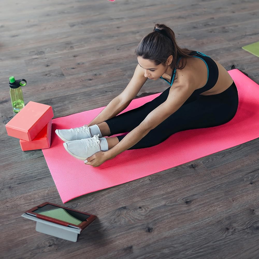 BalanceFrom 7-Piece Yoga Set with 71x24x0.5 Inches Extra Thick Mat and Carrying Sling – Includes 2 Blocks, Stretch Strap, 2 Towels, and Knee Pad for Home, Studio, and Gym Workouts