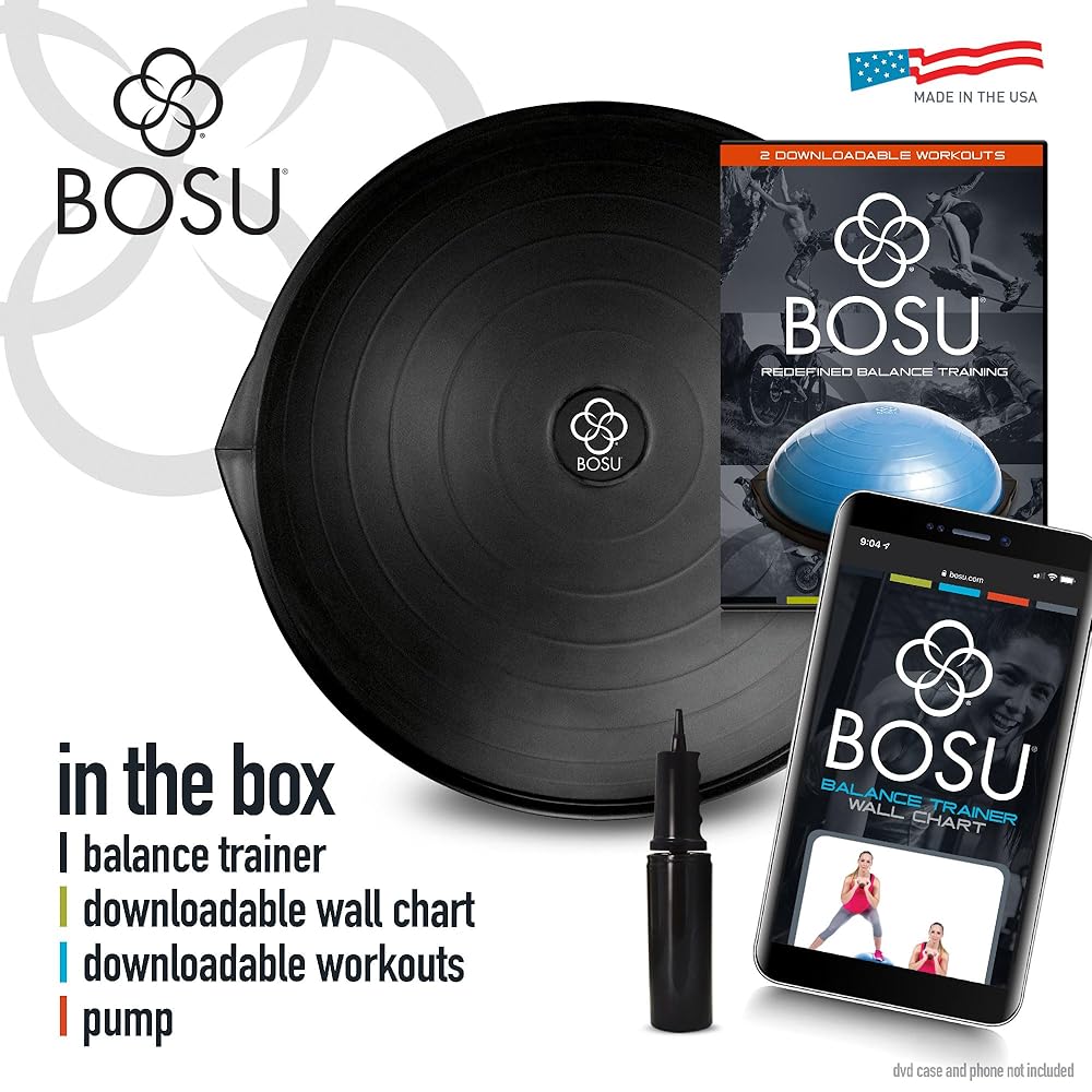 BOSU Pro Balance Trainer, Training Equipment, 65 cm Diameter, 350 lb Capacity - Burst-Resistant Stability Exercise Tool w/ Non-Slip Base, Includes Hand Pump, Commercial-Grade
