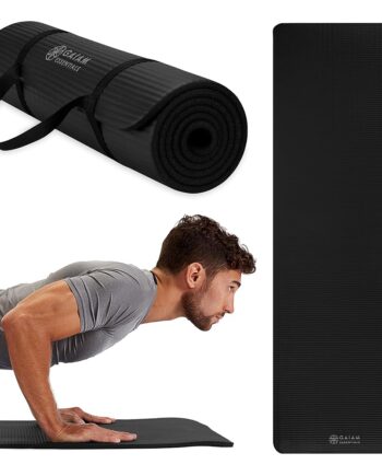 Gaiam Essentials Thick Yoga Mat Fitness & Exercise Mat with Easy-Cinch Carrier Strap, Black, 72"L X 24"W X 2/5 Inch Thick