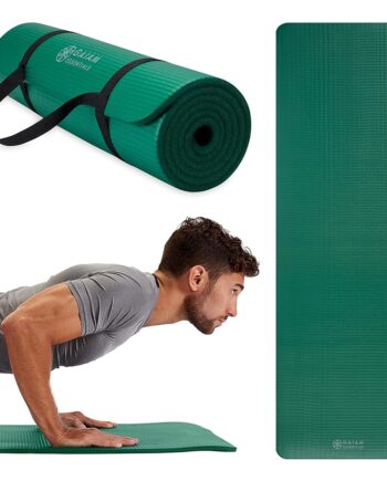 Gaiam Essentials Thick Yoga Mat - Fitness and Exercise Mat with Easy-Cinch Carrier Strap Included - Soft Cushioning and Textured Grip - Multiple Colors Options (Green, 72"L X 24"W X 2/5 Inch Thick)