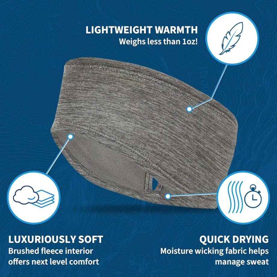 TrailHeads Womens Ponytail Headband - Moisture Wicking Hair Headband for Running, Winter, Workout - Athletic Headband Women - Heather Grey
