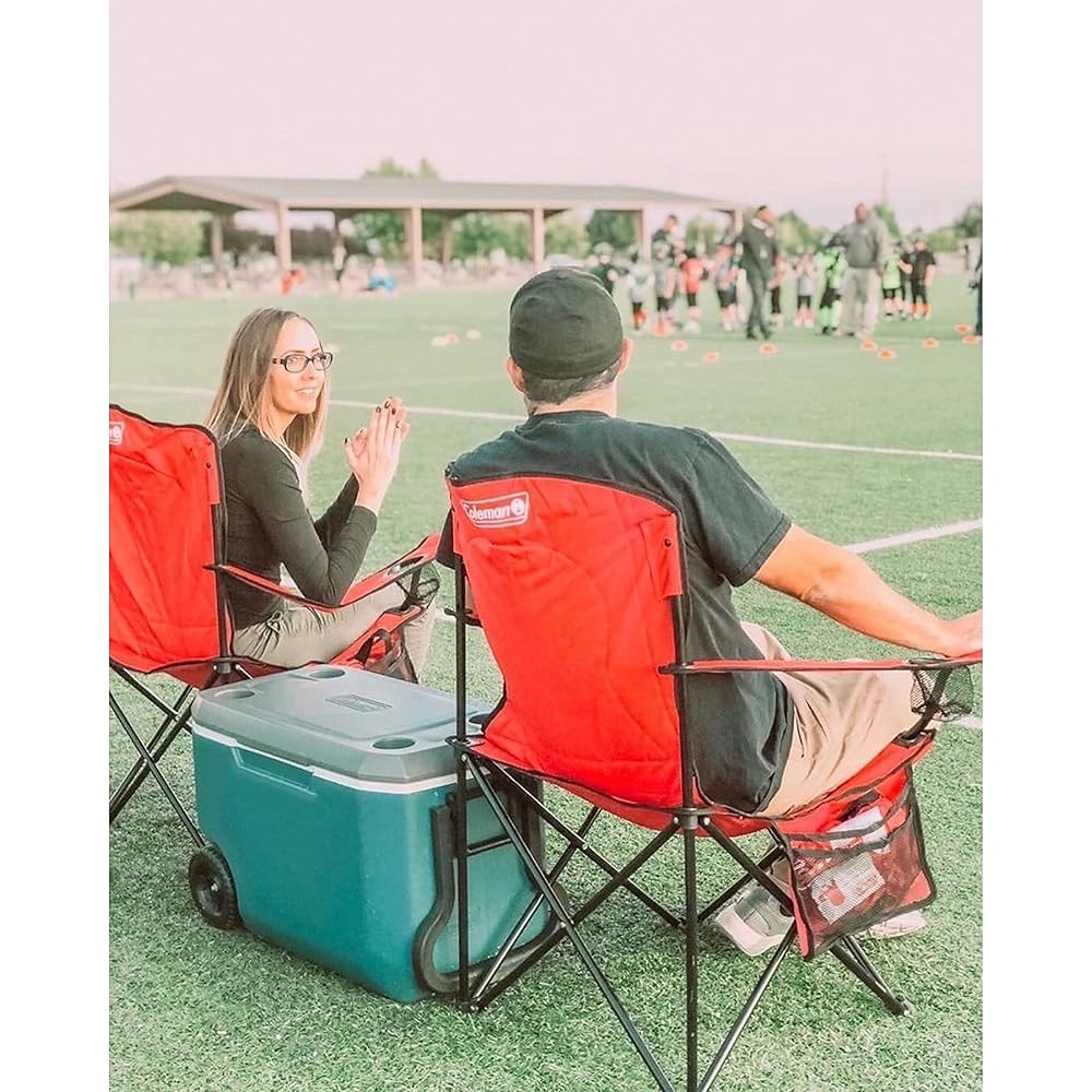 Coleman Portable Camping Chair with 4-Can Cooler, Cushioned Seat & Back with Side Pockets & Cup Holder, Carry Bag Included, Great for Camping, Tailgating, Firepits, Patio, & More