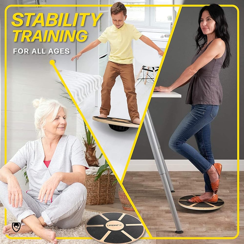 URBNFit Balance Board Trainer - Wooden Wobble Balancing Board for Core Stability, Strength Training & Flexibility - Wobble Board w/Workout Guide to Exercise at Desk or Home Gym