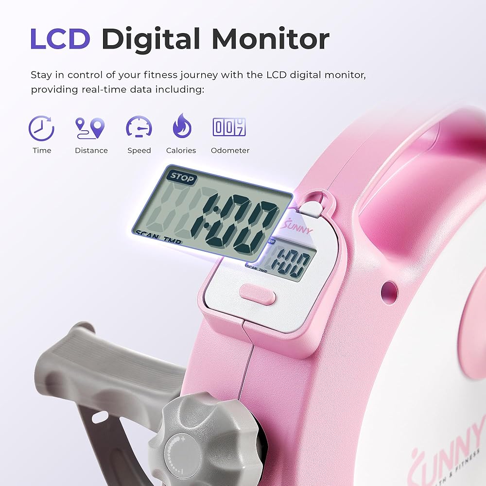 Sunny Health & Fitness (Pink) Under Desk Smart Mini Pedal Exerciser, Dual Function Exercise Cycle Bike with Low Profile Design - P2330