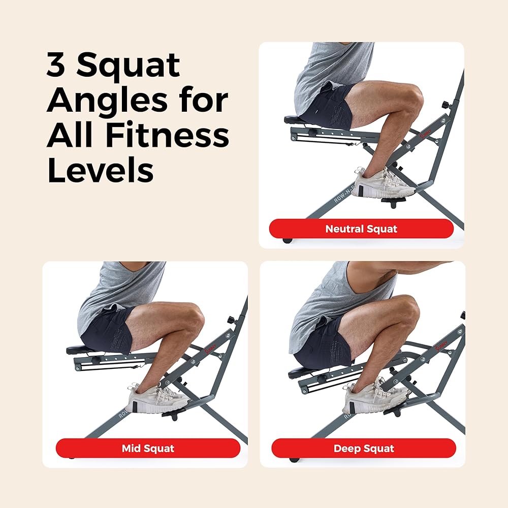 Sunny Health & Fitness Smart Upright Row-N-Ride Exerciser, Squat Assist Trainer for Glutes Workout with Adjustable Resistance, Easy Setup & Foldable, Glute & Leg Exercise Machine- NO. 077S