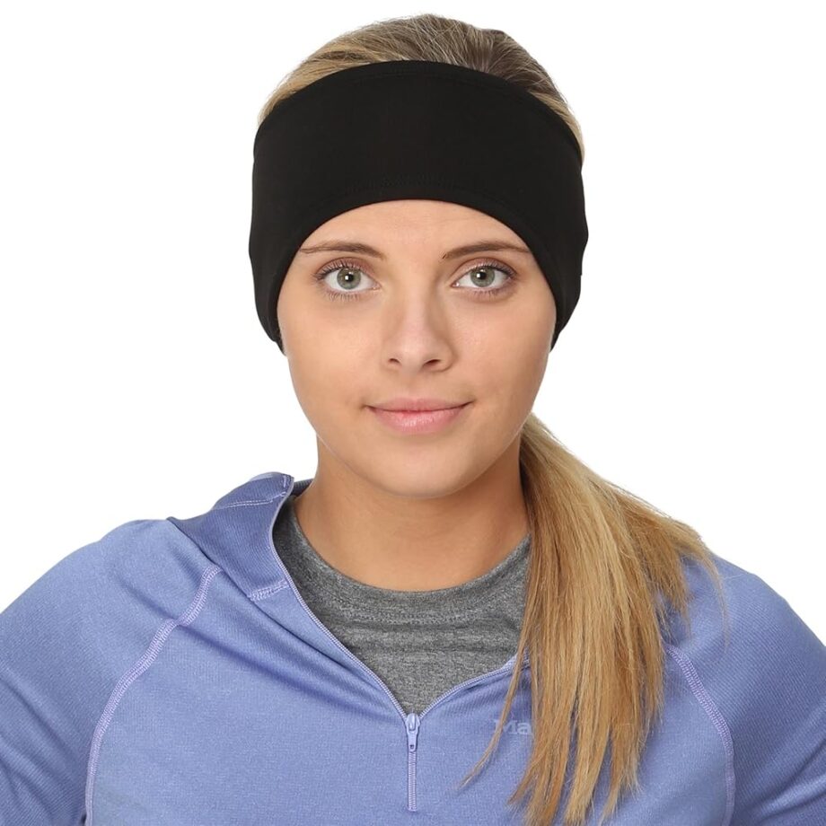 TrailHeads Womens Ponytail Headband - Moisture Wicking Hair Headband for Running, Winter, Workout - Athletic Headband Women - Black