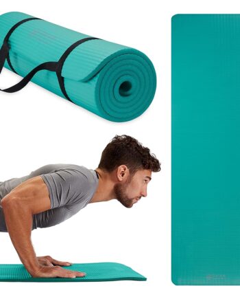Gaiam Essentials Thick Yoga Mat Fitness & Exercise Mat With Easy-Cinch Carrier Strap, Teal, 72"L X 24"W X 2/5 Inch Thick