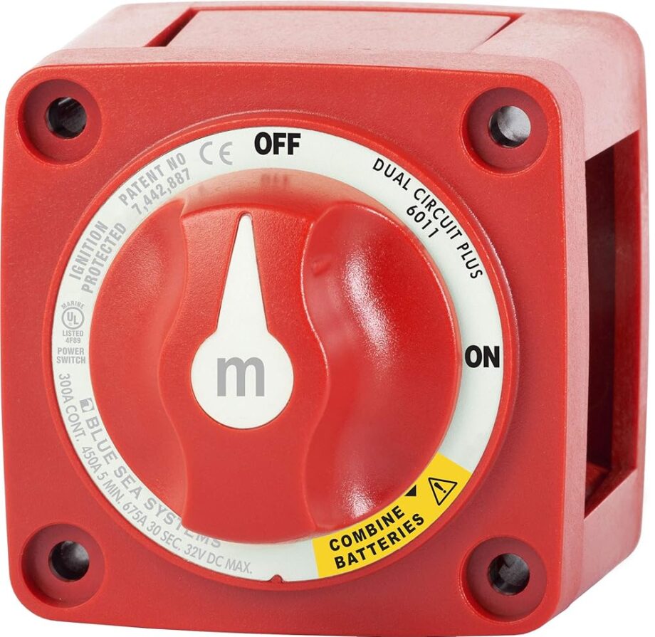 Blue Sea Systems 6011 m-Series Battery Switch Mini Dual Circuit Plus, 32V DC, 300A, Red