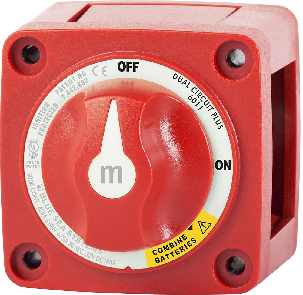 Blue Sea Systems 6011 m-Series Battery Switch Mini Dual Circuit Plus, 32V DC, 300A, Red